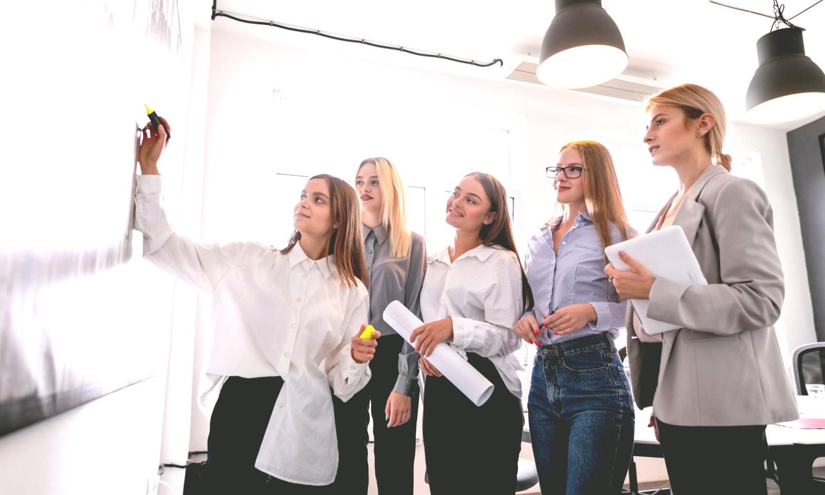 Financial planning session with startup founders reviewing growth metrics